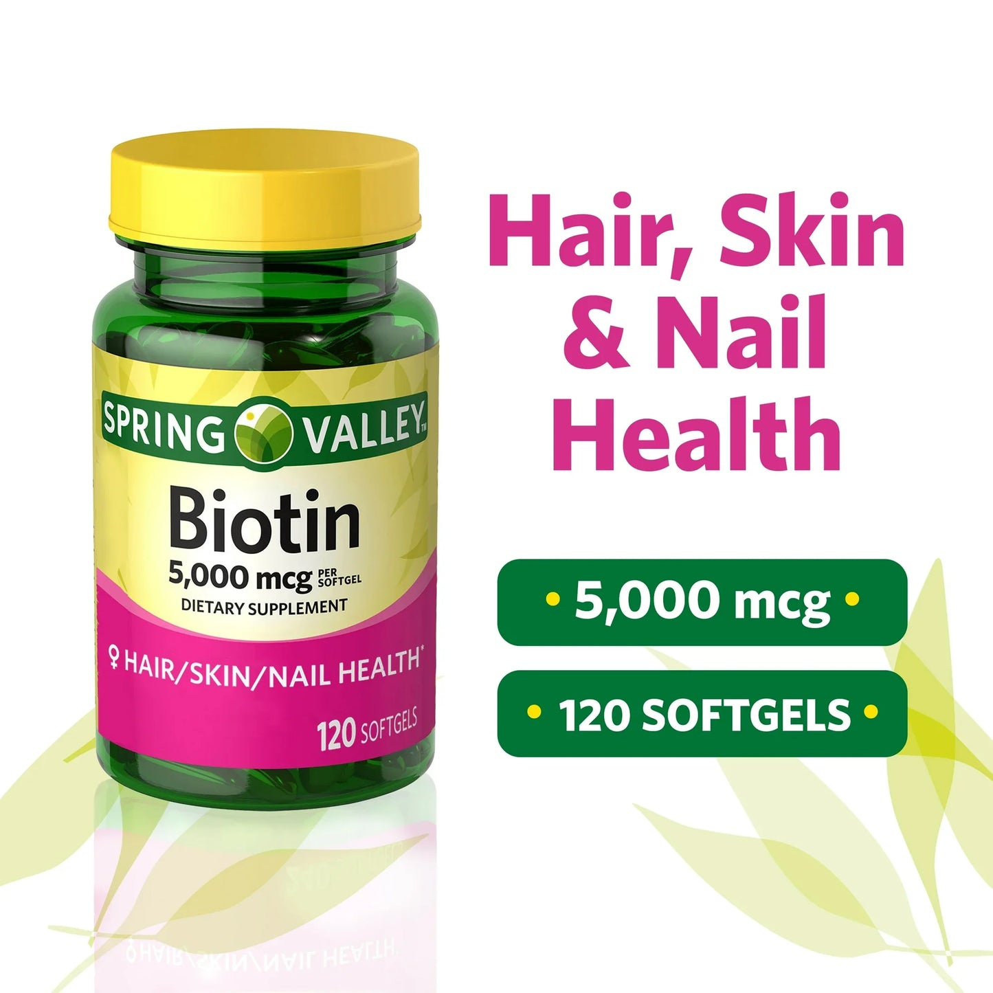 Suplemento de Biotina para Cabello, Piel y Uñas Spring Valley