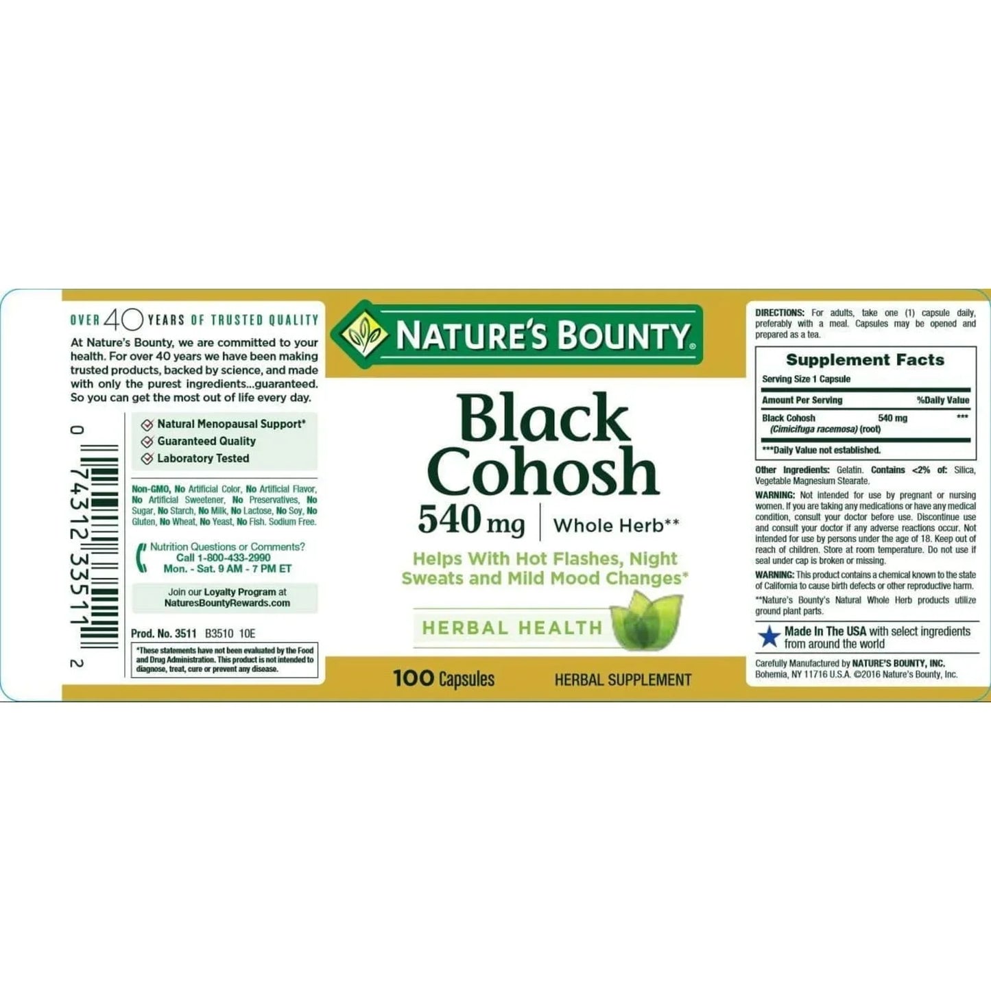 Cápsulas de Cohosh Negro Nature's Bounty para la Menopausia