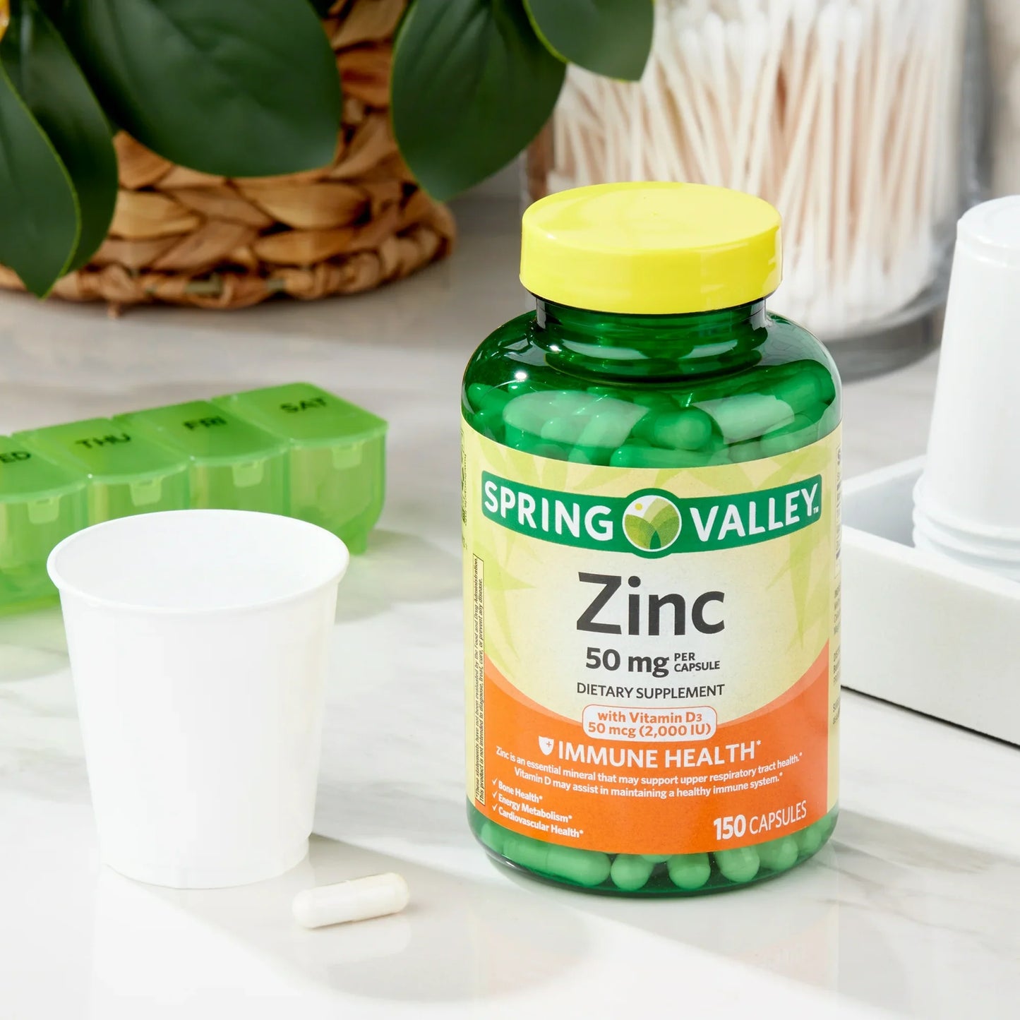 Cápsulas de Zinc con Vitamina D para la Salud Inmunológica Spring Valley