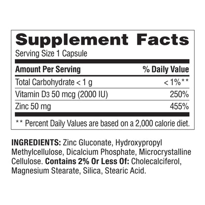 Cápsulas de Zinc con Vitamina D para la Salud Inmunológica Spring Valley