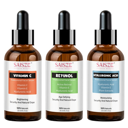 Kit de Sueros Antiedad Saisze: Sérums de Vitamina C, Retinol y Ácido Hialurónico para Día y Noche