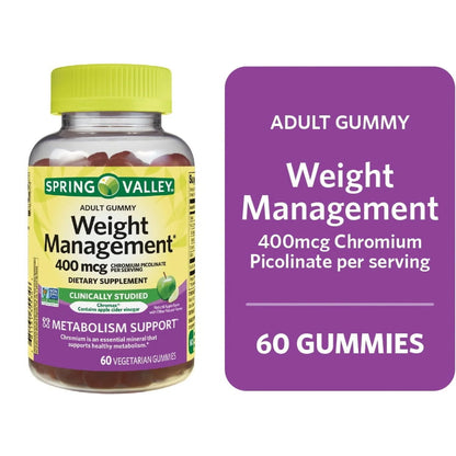 Spring Valley Non GMO Weight Management Dietary Supplement Gummies, Apple, 400 Mcg, 60 Count